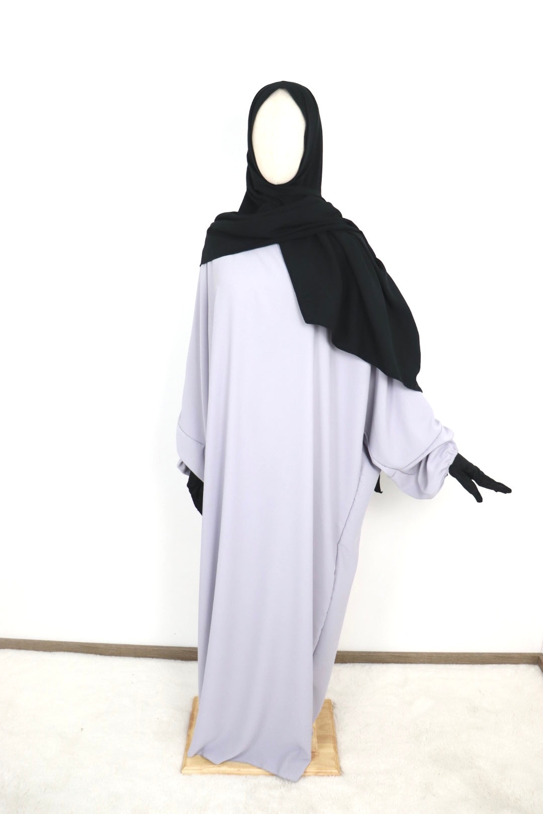 Abaya manche élastique gris clair