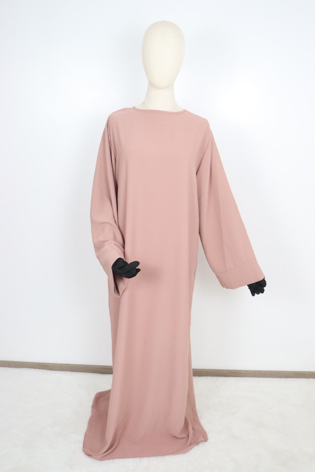 Abaya manche droite rose